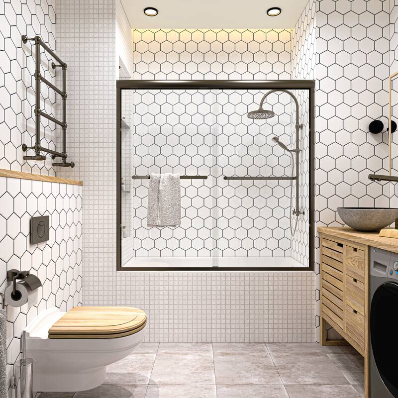 TOOLKISS Double Sliding Bathtub Shower Door - 56-60 inch.W x 58 inch.H - 56-60 inch.W x 58 inch.H