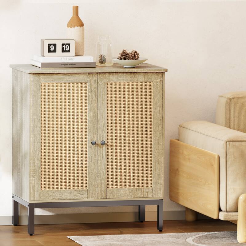 Rattan Accent Buffet Sideboard Storage Cabinet with 2 Doors