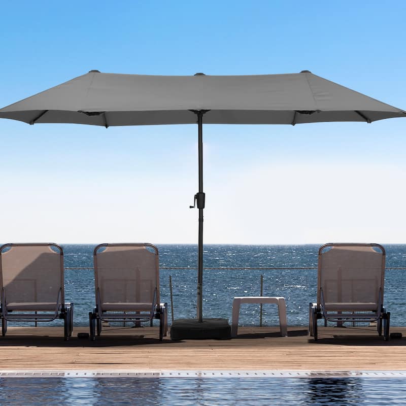 Ainfox 13FT/15FT Patio Umbrella Large Outdoor Umbrella with Base - Grey-13ft