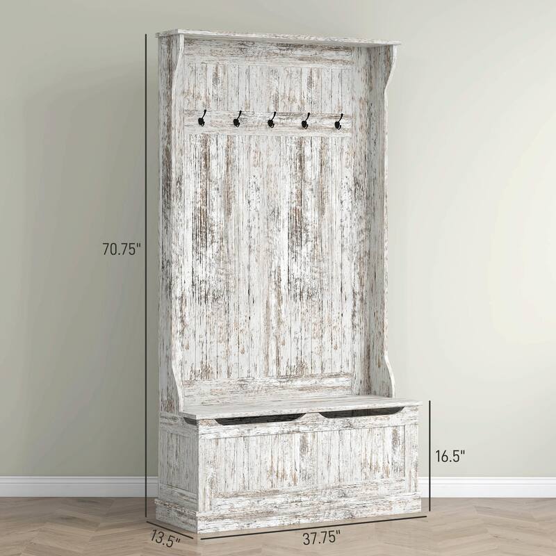 Entryway Bench with Coat Rack & Shoe Storage