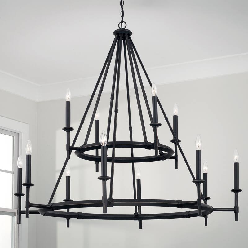 Ogden 12-light Brushed Black Iron Two-Tier Chandelier