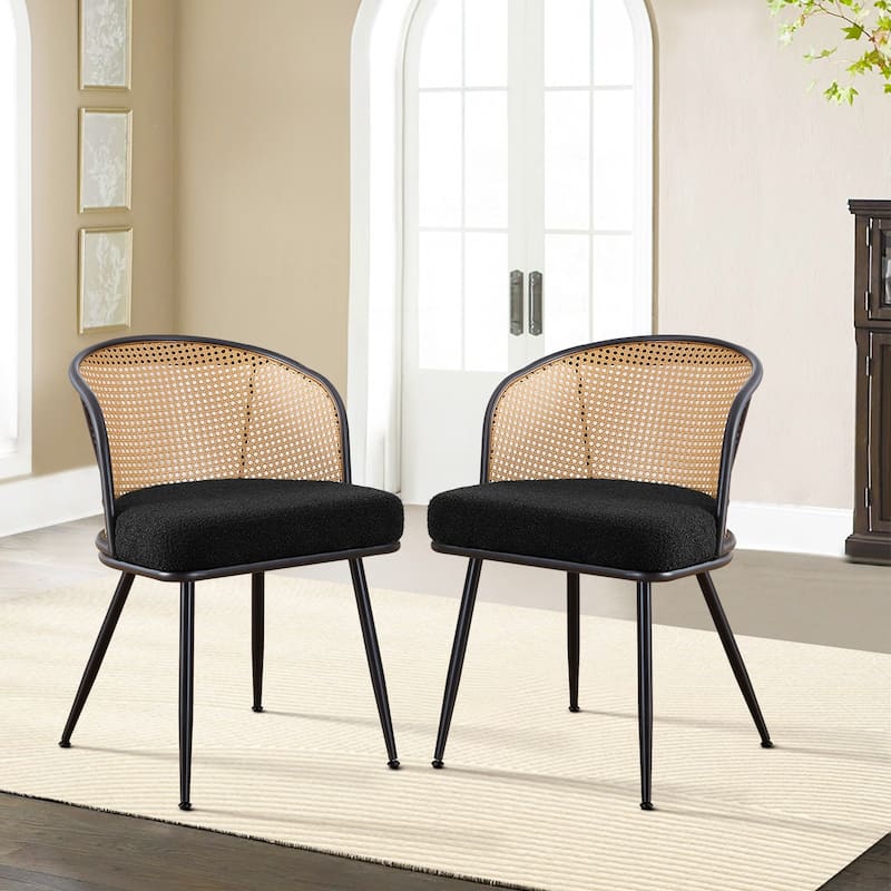 Upholstered Rattan Dining Chairs with Metal Legs Set of 2/4 - 29.92"H x 20.5"W x 23.03"D