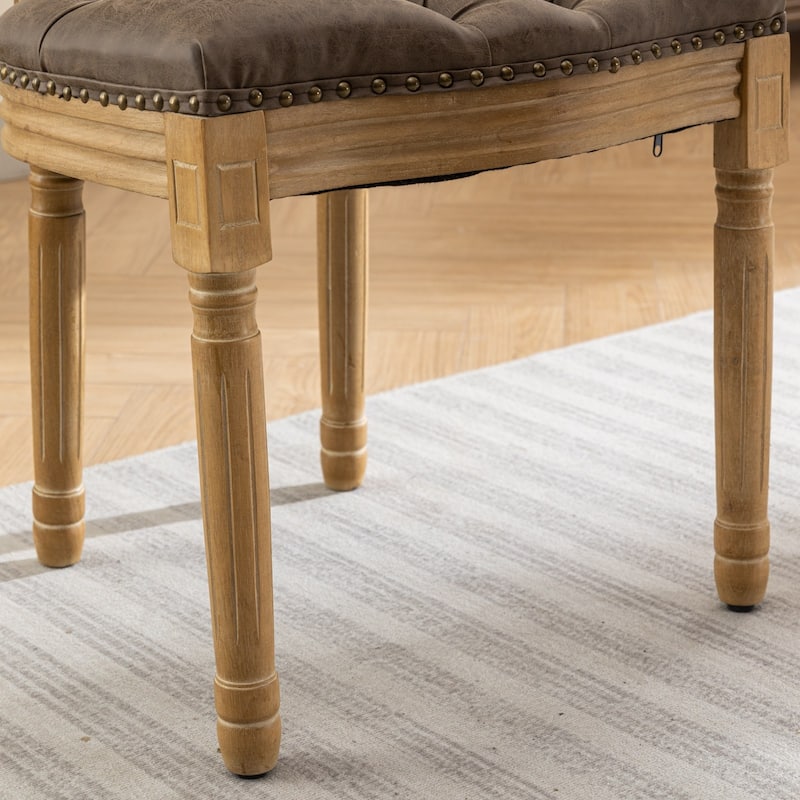 GDF Studio - French Traditional Wood PU Upholstered Dining Chairs with Tufted Back & Nailhead Trim, Set of 2
