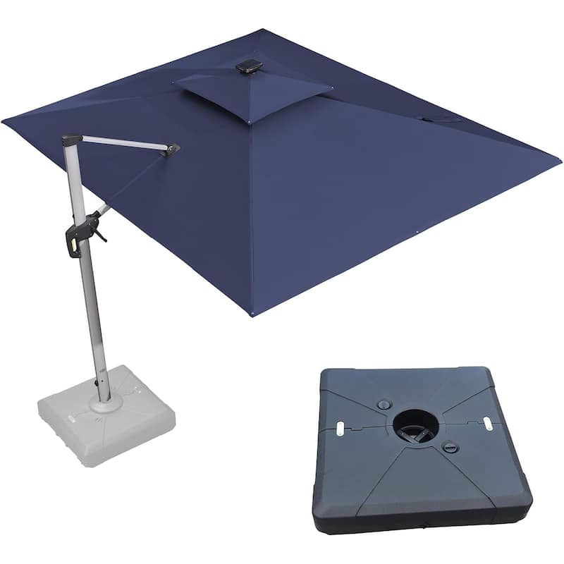 PURPLE LEAF 9/10/11 ft Square 09x12 ft Rectangle Double Top LED Patio Cantilever Umbrella with Base - 09x12ft Navy Blue