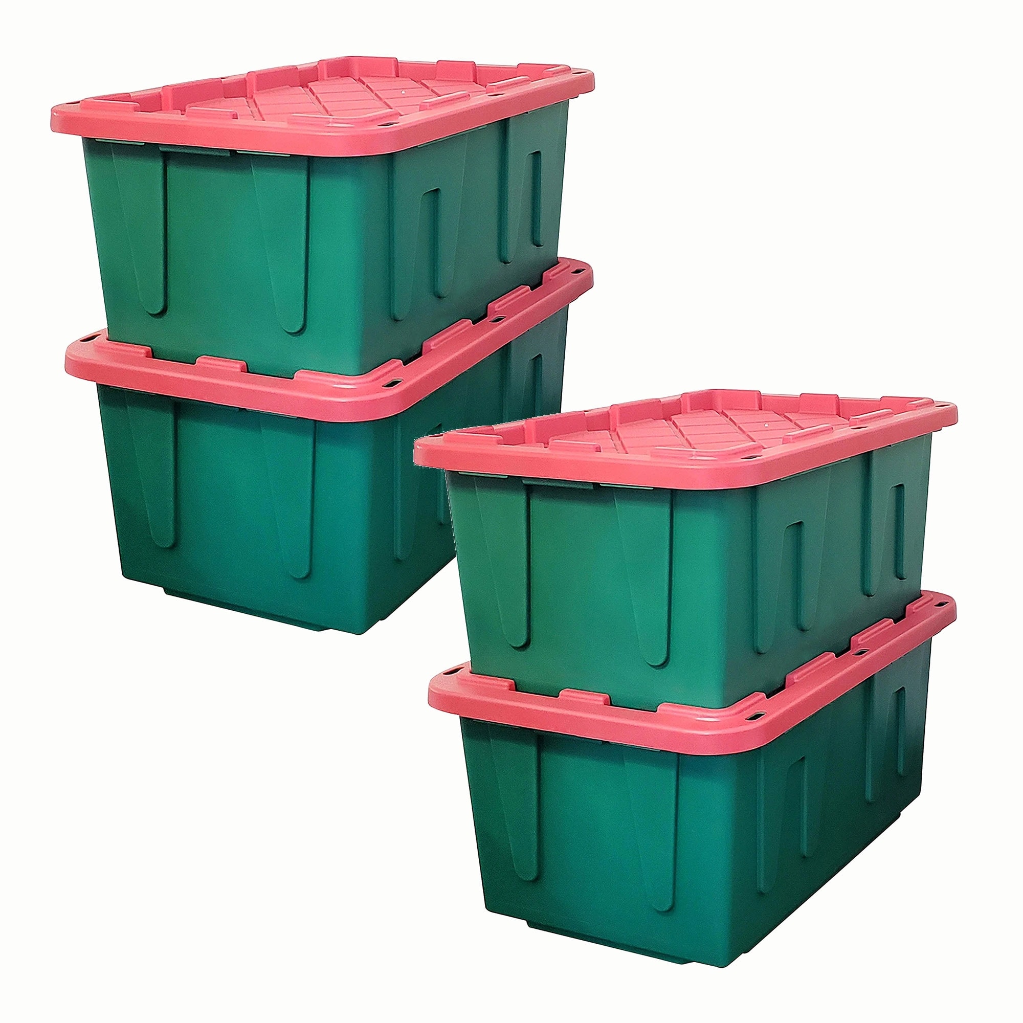 HOMZ Durable 27 Gallon Heavy Duty Holiday Storage Tote, Green/Red