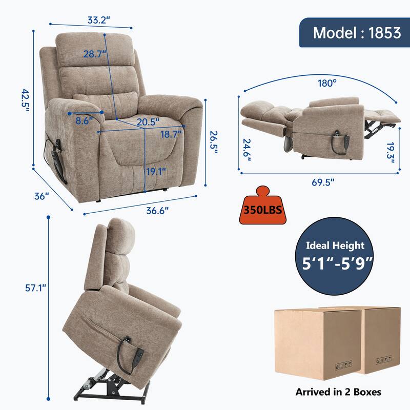 Dual Motor Power Lift Recliner Chair with Massage & Heating, Heavy Duty Electric Recliners with Cup Holders & Side Pockets