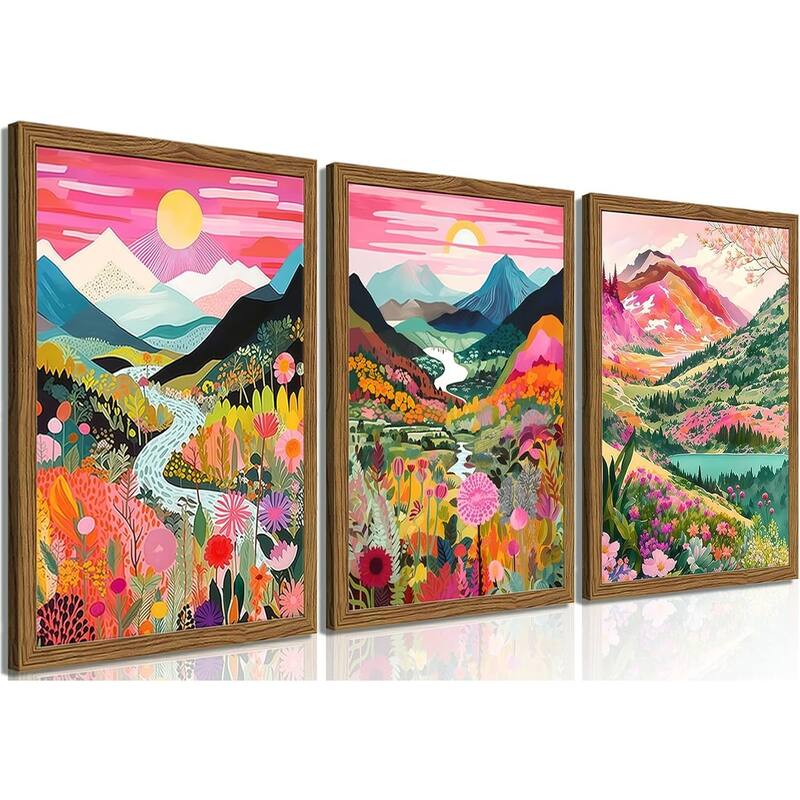 Abstract Watercolor Landscape Flower Wall Decor Paintings - 12 x 16