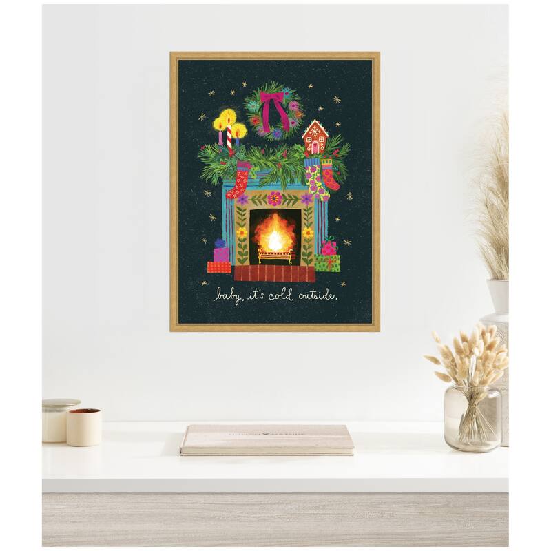 Kate and Laurel Sylvie Framed Canvas Christmas Fireplace by Shannon Snow
