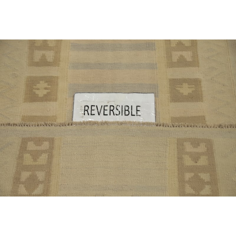 Hand Woven Oriental 100% Wool Carpet Southwestern Tribal Beige & Ivories Kilim Runner Rug - 9' 10'' X 2' 8''