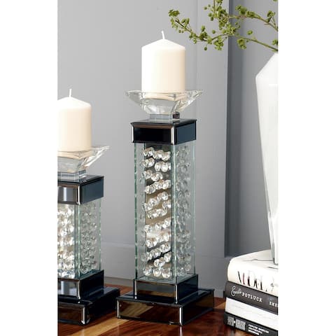 Glass Pillar Candle Holder with Floating Crystals