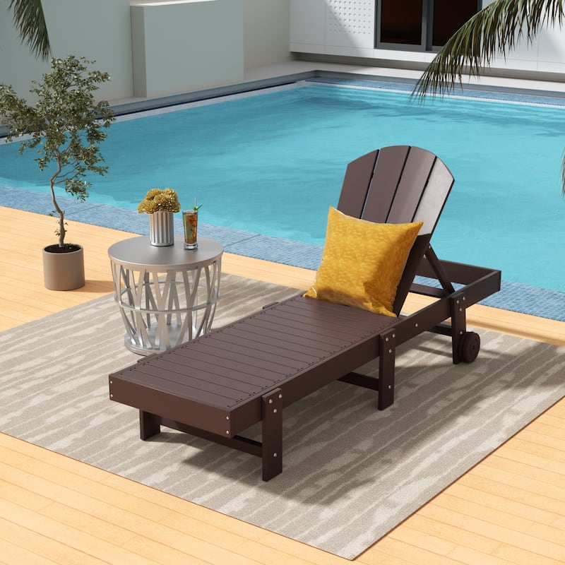 Polytrends Laguna Hdpe All Weather Outdoor Patio Pool Reclining Armless Chaise Lounge With Wheels