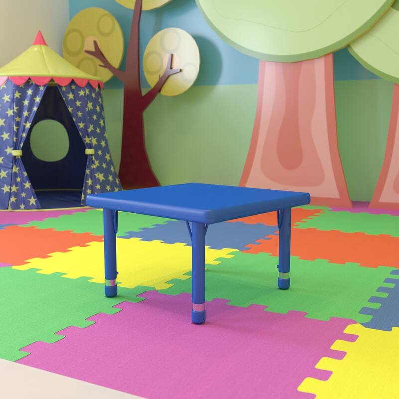 24" Square Plastic Height Adjustable Activity Table - School Table for 4 - Blue