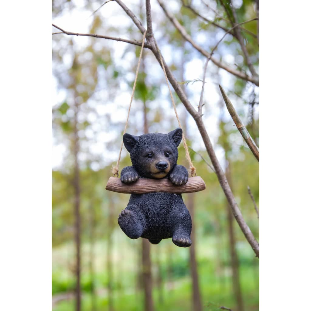 Bear Cub Hugging the Branch Hanging Statue - 5.25" - Black