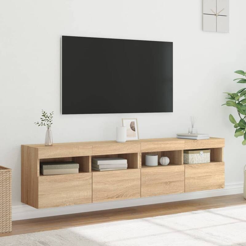 vidaXL TV Wall Stand with LED Lights Console Entertainment Center Living Room - 31.5" x 11.8" x 15.7"