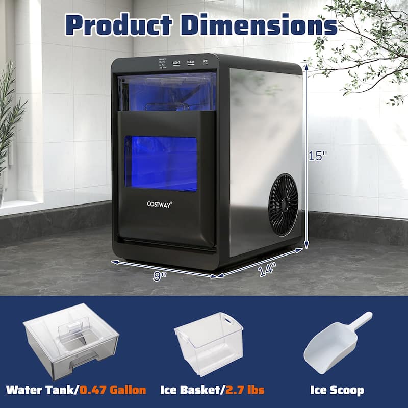 Gymax Portable Nugget Ice Maker Countertop w/ Self-Cleaning One-Touch