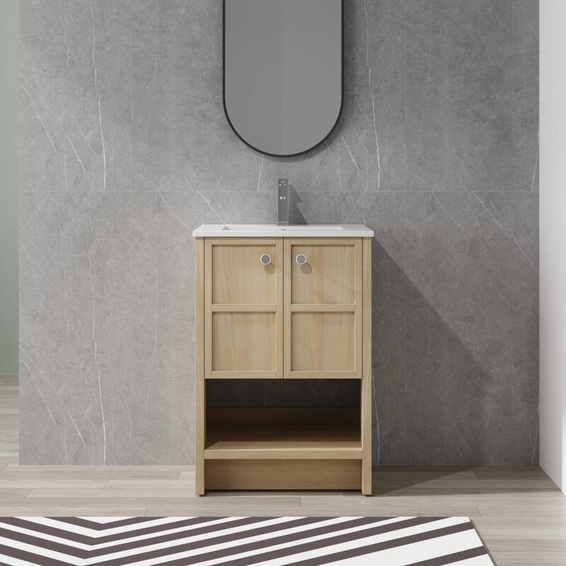 Beingnext 24"/30" Bathroom Vanity with Sink, Floating/Freestanding Bathroom Vanity with Soft Close Door - Beige-Freestanding - 24''W