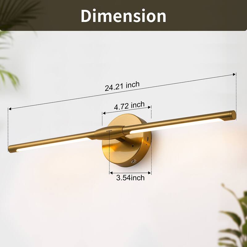 Starsky Modern 360° Rotating LED Wall Light Rechargeable with Touch Remote Black or Gold Finish