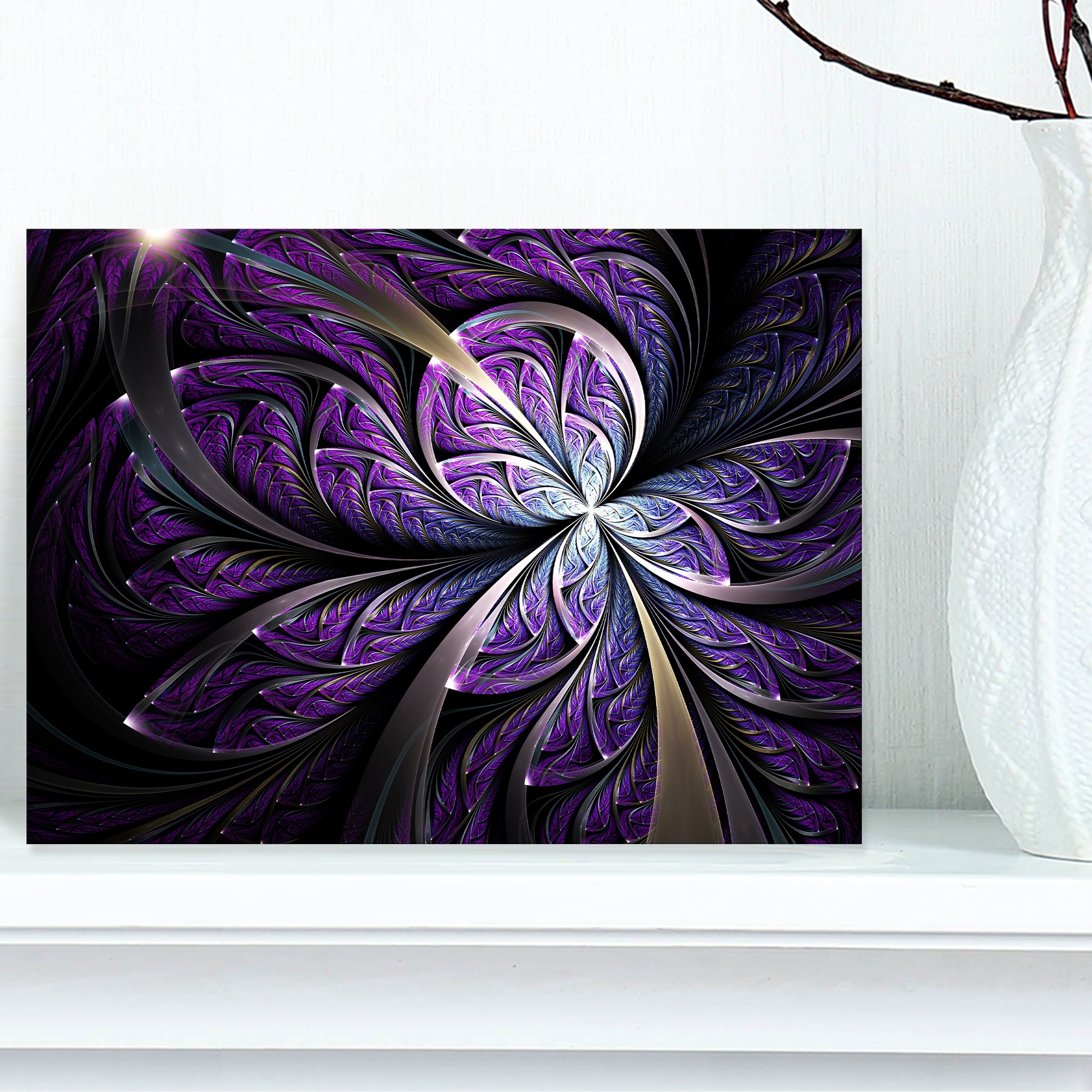 Glittering Purple Fractal Flower Large Floral Canvas Art Print On Sale Overstock 12209799
