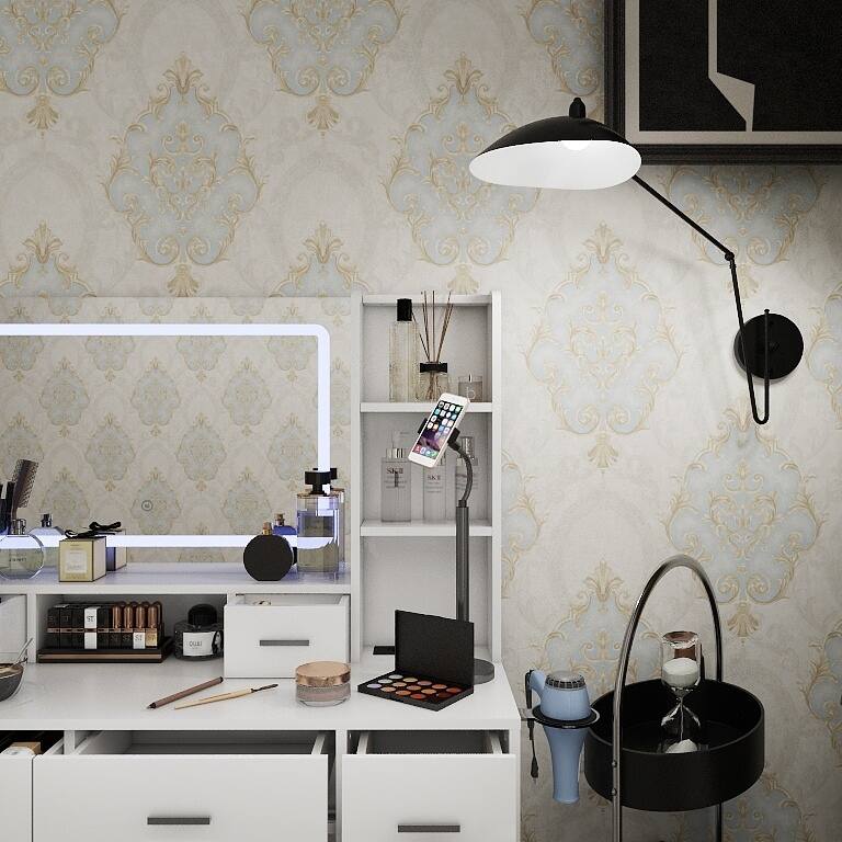 LED Vanity Desk with Mirror Wooden Dresser and Upholstered Stool Set Makeup Vanity Table with Storage Drawers