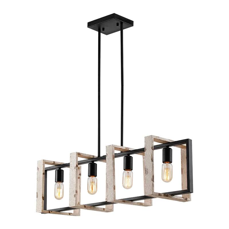 4-Light Black/Brown Kitchen Island Pendant, Modern Rustic Style