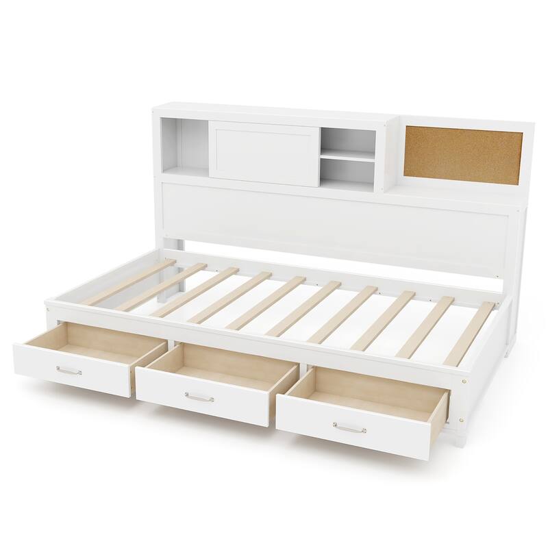 Gymax Twin Size Daybed w/ 3 Drawers Wooden Sofa Bed Frame w/ Storage