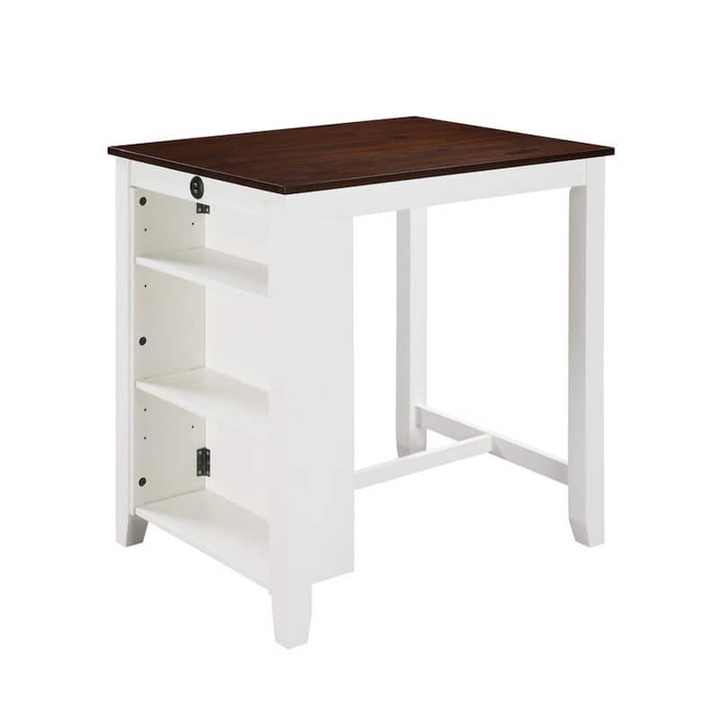36 Inch Counter Height Small Dining Table with Shelves, USB Port, White - Brown+White