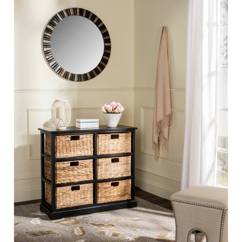 SAFAVIEH Fidelia Distressed Black 6-Drawer Wicker Basket Storage Chest - 32.1" x 13.4" x 29.5" - 32Wx13Dx30H