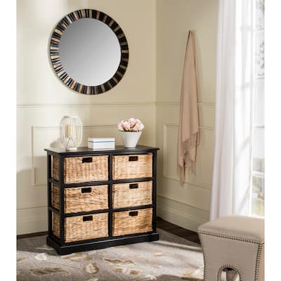 SAFAVIEH Fidelia Distressed Black 6-Drawer Wicker Basket Storage Chest - 32.1" x 13.4" x 29.5" - 32Wx13Dx30H