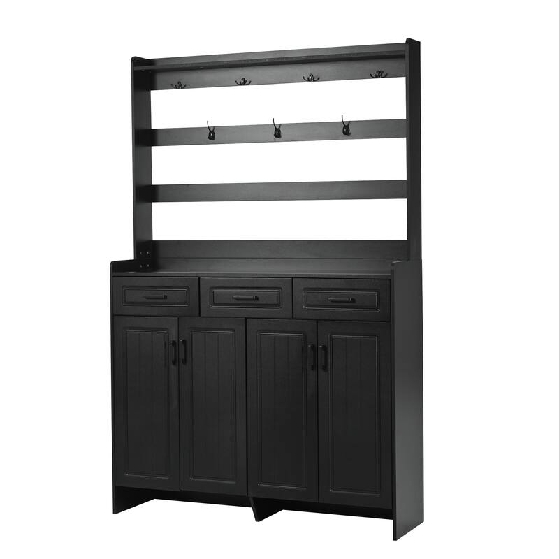 Roomfitters 51.2" Shoe Cabinet with Coat Rack, 4 Doors, 3 Drawers, 8 Shelves, Storage Organizer