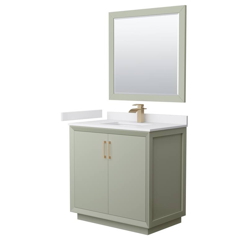 Strada 36-Inch Single Vanity Set, Cultured Marble Top, 34-Inch Mirror