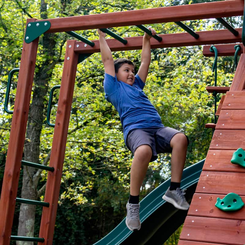 Gorilla Playsets Sun Valley II Wood Swing Set with Monkey Bars - Redwood