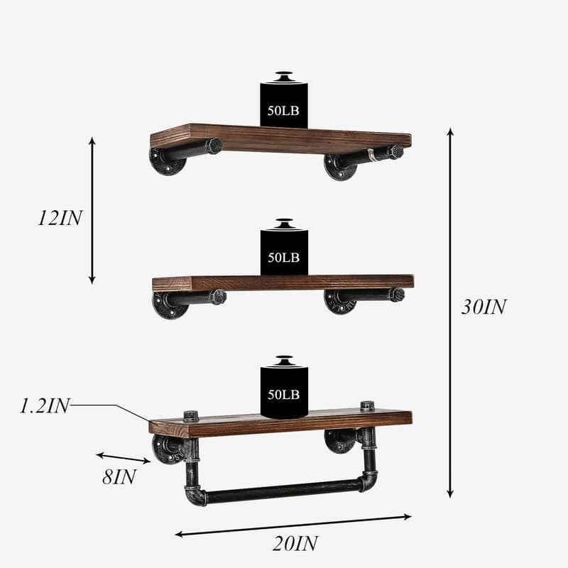 3 Tier Bathroom Shelves - 4.7"D x 25"W x 11.4"H
