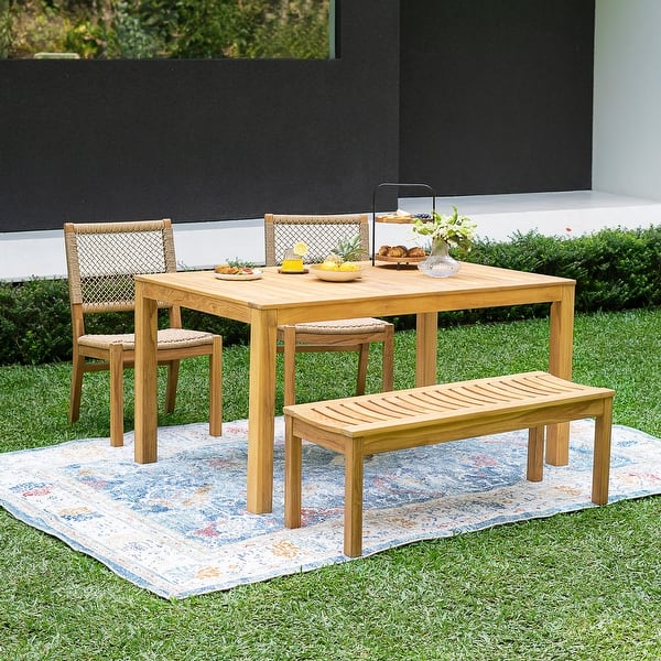 slide 2 of 17, Cambridge Casual Paxton 4-piece Teak Outdoor Dining Set Natural Teak/Honey Twist Wicker 