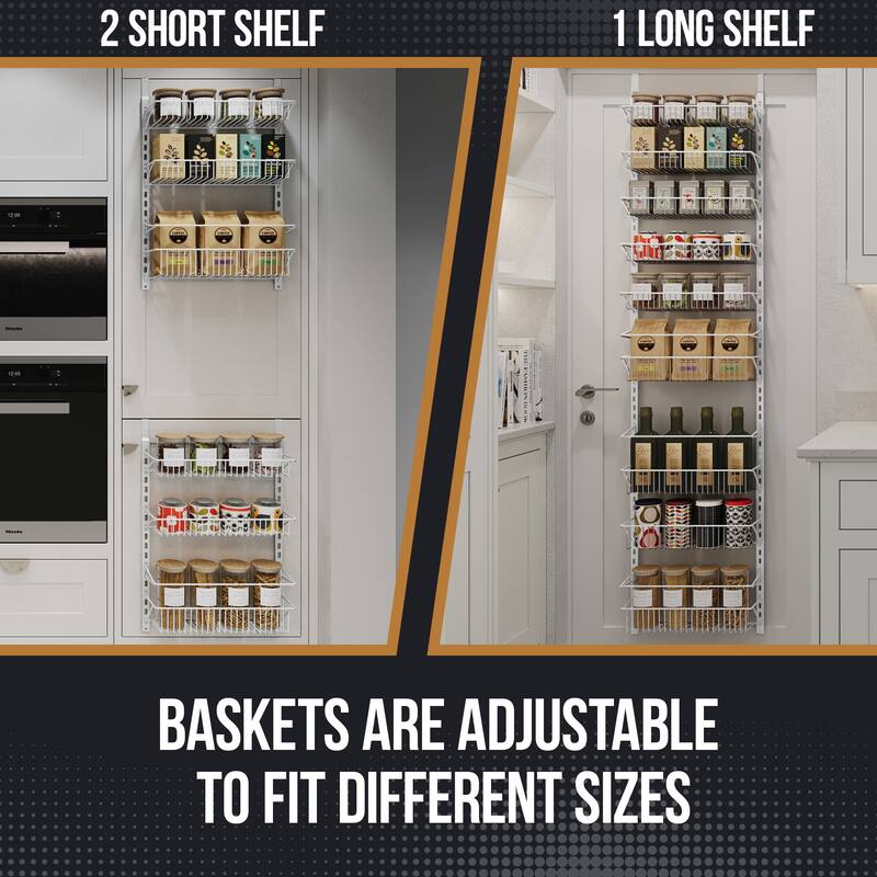 Over the Door Pantry Organizer - 9-Tier Organizer for Bathroom, Closet, or Kitchen Storage by Home-Complete (White) - 8 Shelves