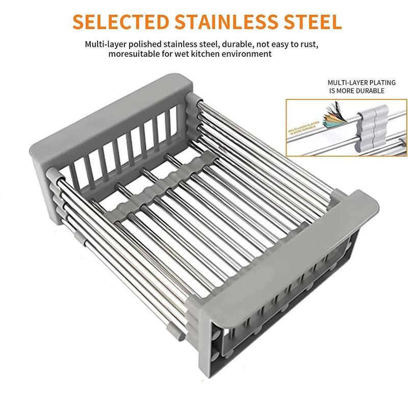 Adjustable Stainless Steel Sink Rack with Drain Strainer Small N/A