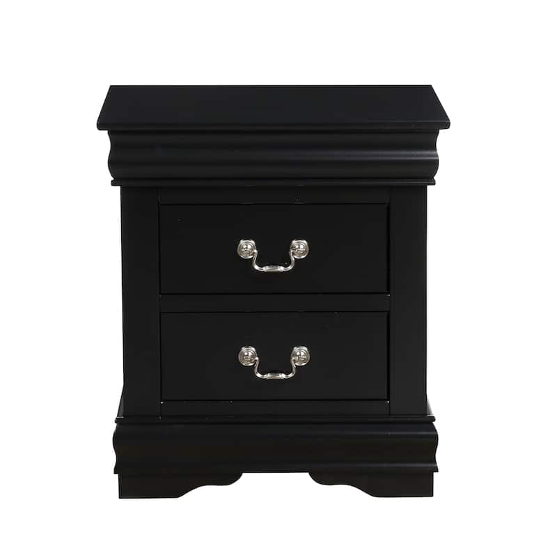 Classic Black Finish Wooden Nightstand with 2 Drawers - Black