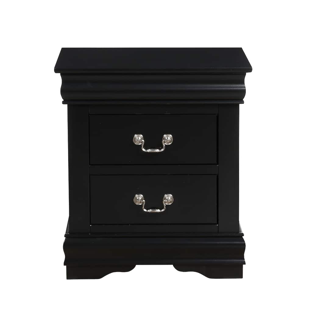 Classic Black Finish Wooden Nightstand with 2 Drawers