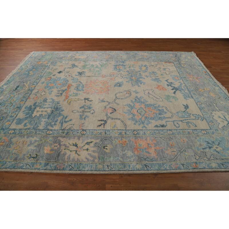 Oushak Indian Area Rug Handmade Beige Wool Carpet - 8'0" x 10'5"