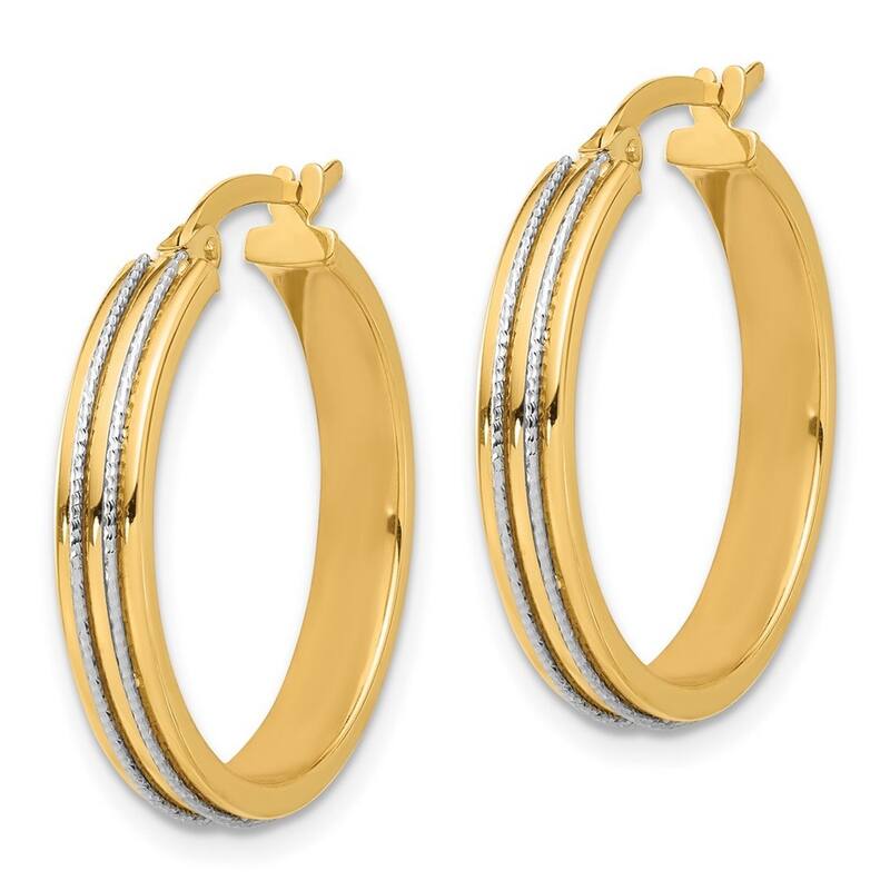 Curata 14k Two Tone Gold Polished and Sparkle Cut Hoop Earrings - 24.75x24mm