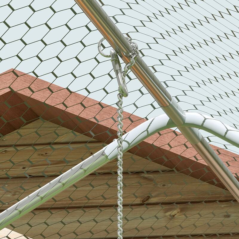 PawHut Chicken Run, Large Metal Chicken Coop w/ Waterproof & Anti-UV Cover, Feeding Door, Hanging Feeder, Perch