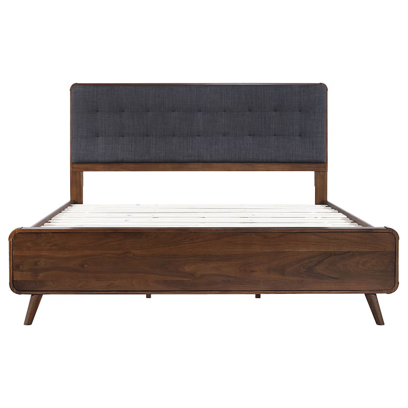 Dark Walnut Eastern King Platform Bed with Tufted Upholstery and Storage Drawers