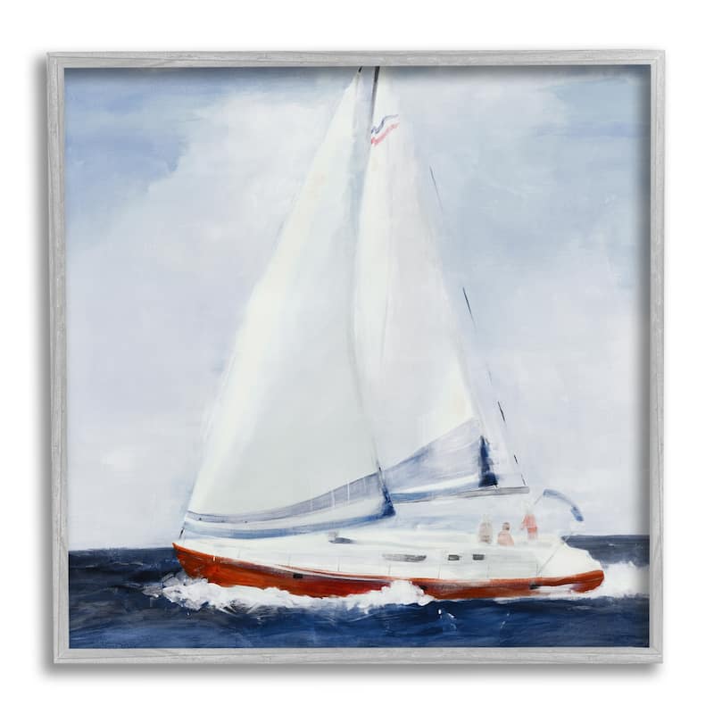 Stupell Sail Boat Against Cloudy Sky Ocean Foam Splashing Framed Wall Art - Blue - 17 x 17 - Grey