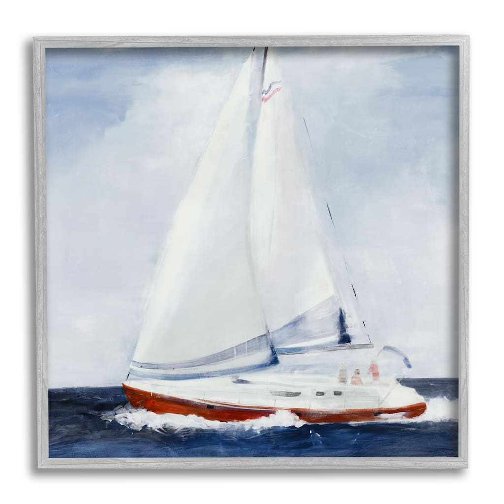 Stupell Sail Boat Against Cloudy Sky Ocean Foam Splashing Framed Wall Art - Blue