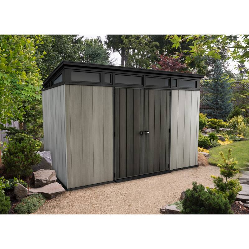Keter Artisan 11x7 ft. Modern and Elegant Resin Outdoor Storage Shed With Floor for Patio Furniture and Tools, Grey