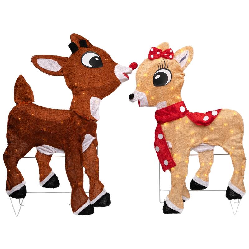 Set of 2 Lighted Rudolph and Clarice Outdoor Christmas Decorations 32"