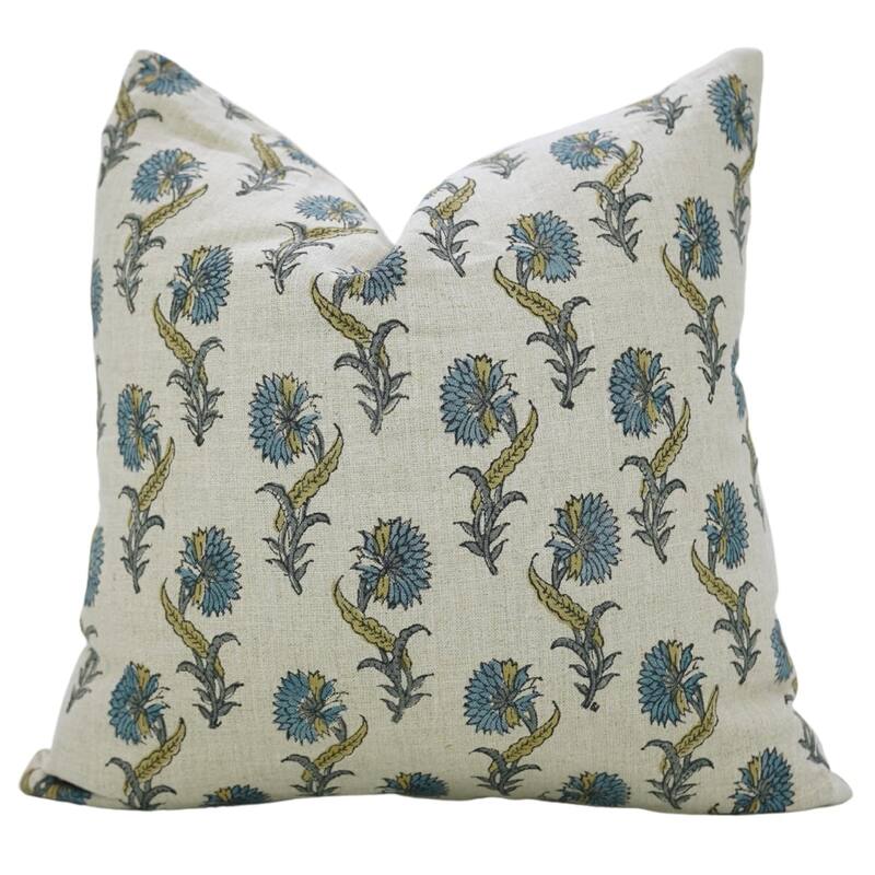 Fabdivine Hand Block Print Pillow Cover Square Home Decor, Daffodil