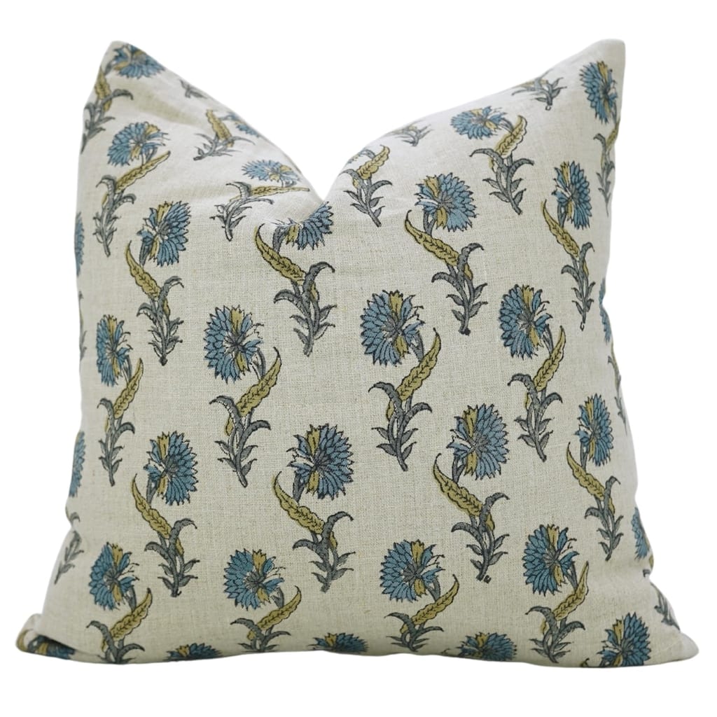 Fabdivine Hand Block Print Pillow Cover Square Home Decor, Daffodil