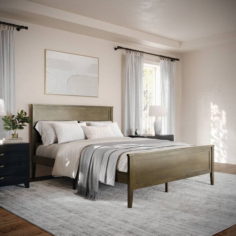 Martha Stewart Wooden Platform Bed with Headboard and Footboard - Brown Gray - Queen