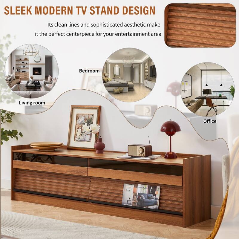 Sleek Entertainment Center – Smart Storage Drawers + Charging Station + LED Accent Lighting in Premium Finish