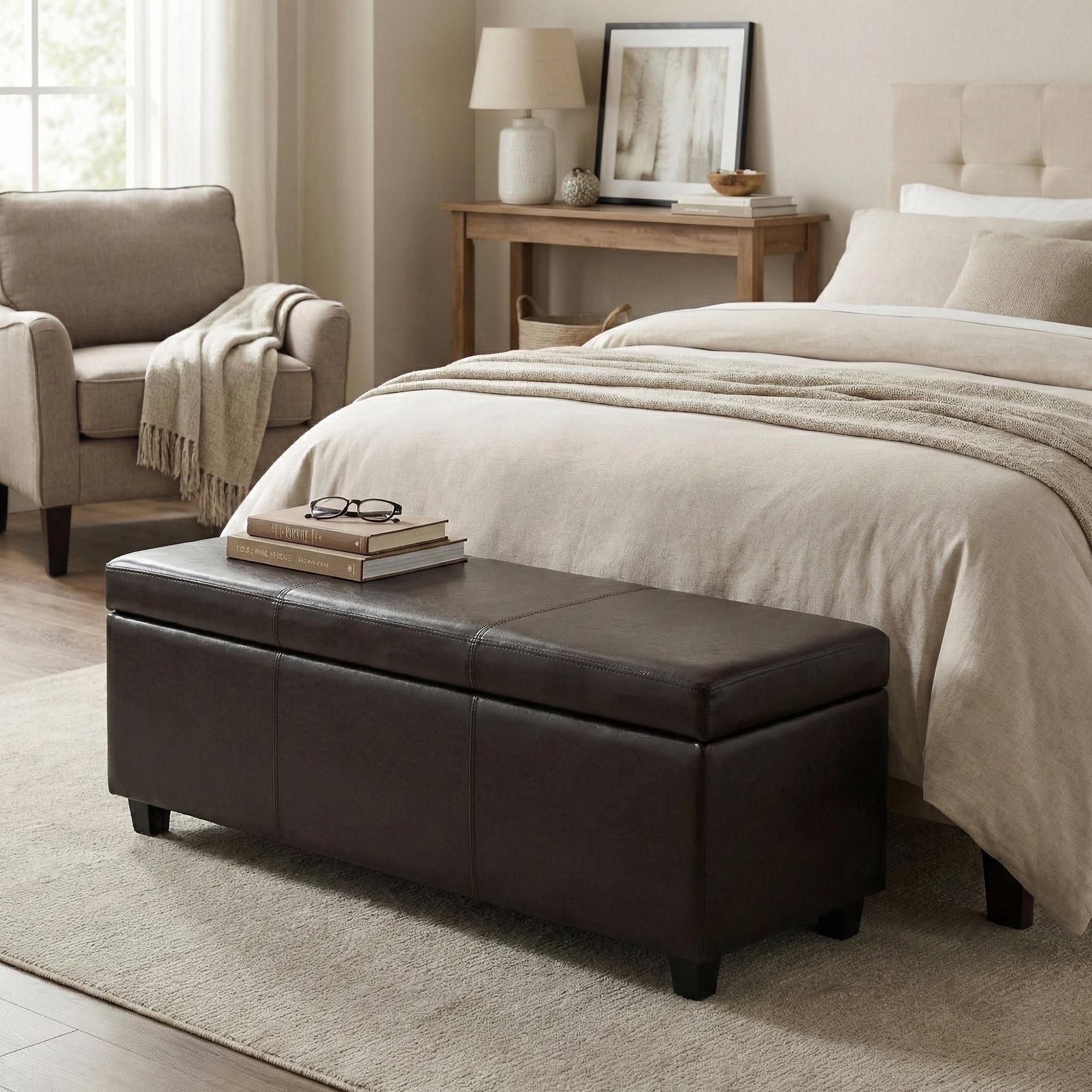 WYNDENHALL Franklin 48-in. Wide Contemporary Rectangular Storage Ottoman